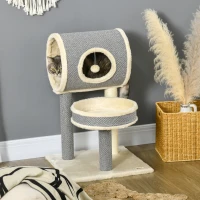 PawHut Arbre à chats avec griffoir arbre à gratter en sisal tunnel panier en peluche doux structure en bois 48L x 48l x 73H cm(m-10)