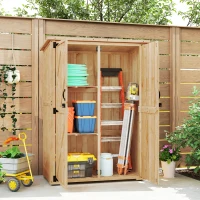 Outsunny Wooden Garden Storage Shed, Tool Storage Cabinet with Asphalt Roof and 2 Shelves for Garden Tools, Equipment, Outdoor Tool Shed with Double Doors, Natural(m-8)
