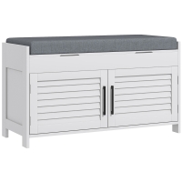 HOMCOM Banco Zapatero con Estante Interior Regulable en 3 Niveles, en MDF y Simil Lino, 90x36x50 cm, Blanco y Gris