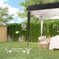 Outsunny Gazebo 3x3 m para 6-9 Personas de Altura Regulable con Orificios de Drenaje, en Metal y Tejido Oxford Negro(m-4)