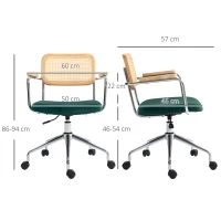 HOMCOM Bürostuhl, Boho-Design, Holzarmlehnen, drehbar, verstellbar, bis 120 kg, Stahl, Grün(m-3)