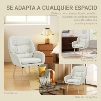 HOMCOM Sillón de Salón Moderno Acolchado de Doble Capa Tapizado en Cuero Sintético Patas de Madera 68x74x89 cm Crema(m-6)