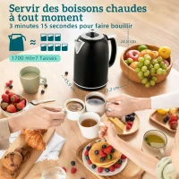 HOMCOM Ensemble bouilloire et grille-pain, bouilloire en acier inoxydable 1,7 L et 2200 W et grille-pain à 2 tranches, noir(m-3)