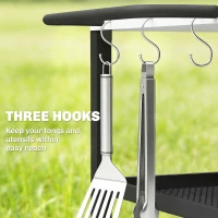 Outsunny 3-Tier Mobile Barbecue Cart with Wheels and Brake Stainless Steel Worktop Adjustable Shelf Hooks Black(m-4)