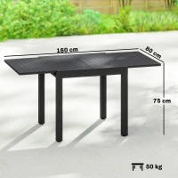 Outsunny Table de jardin extensible table extérieur pour 4-6 personnes avec rallonge auto-stockée aluminium 80-160 x 80 cm noir(m-3)