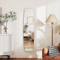 HOMCOM Grand miroir mural ovale 160 x 40 cm, miroir suspendu moderne, cadre en métal et bois, prêt à accrocher, doré(m-2)