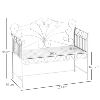 Outsunny 2-Sitzer Gartenbank robust, Parkbank rostfrei Sitzbank Bank Gartenmöbel 111 x 50 x 98cm, Weiß(m-3)