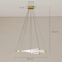 HOMCOM Lampa wisząca LED, 50W, 5 regulowanych rur świetlnych, regulowana, Lampa sufitowa do salonu, jadalni, kuchni, Złoto+Białe(m-3)