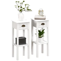 HOMCOM Set 2 tavolini d'appoggio con cassetto e ripiano inferiore, 30x30x75 cm, Bianco(m-8)