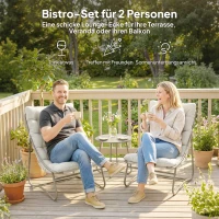 Outsunny Balkonset 3-delig Tuinmeubelset met Tafel, Kussens, Stalen Frame en Verstelbare Voetjes, Ademend Lichtgrijs(m-4)