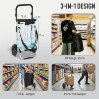 HOMCOM 3-in-1 Einkaufstrolley klappbar mit 40L Kapazität belastbar Trolley bis 25kg mit Kühlfach Schwarz(m-4)
