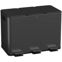 HOMCOM 3 x 15L Pedal Bin, Steel Triple Kitchen Bin with Soft Close Lid, Removable Inner Buckets, Fingerprint-Proof, Black
