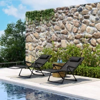 Outsunny Lot de 2 bain de soleil, chaise longue pliante inclinable avec appuie-tête en textilène, 90 x 65 x 112 cm, noir(m-10)