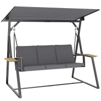 Outsunny Dondolo da giardino 3 posti con tetto regolabile e vassoi, Grigio(m-1)