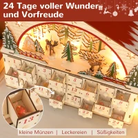 HOMCOM Adventskalender zum Befüllen 24 Schubladen Fächer Weihnachtskalender mit LED-Lichtern Naturholz 36 x 10 x 34 cm(m-5)