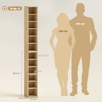 HOMCOM Set de 2 Estanterías para CDs y DVDs con 12 Compartimentos Estantes Ajustables 21x22,5x88,5 cm Roble(m-3)