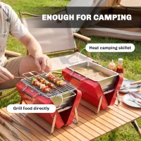 Outsunny Portable Mini Charcoal Barbecue Grill with Suitcase Shell, Outdoor Folding Tabletop BBQ Grill, Red(m-6)