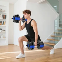 SPORTNOW Hantel-Set 6-in-1 verstellbar 20 kg Kettlebell, Hantelstange, Liegestützgriffe blau(m-6)