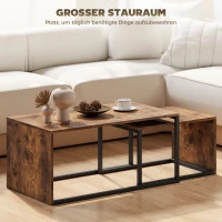 HOMCOM 2er-Set Couchtisch, Sofatisch, Beistelltisch, Spanplatte, Metall, 90 x 48 x 42 cm/59 x 42 x 36 cm, Schwarz+Braun(m-4)