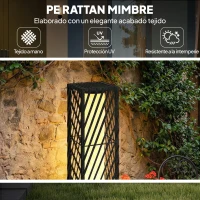 Outsunny Linterna de Jardín de Ratán Farola Solar Exterior con Luces LED Encendido y Apagado Automático Impermeable IP44 Negro(m-6)
