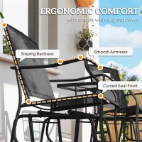 Outsunny Gliding Jack and Jill Seat, with Glass-Top Table - Black(m-8)