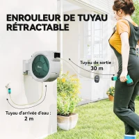 Outsunny Enrouleur Tuyau Arrosage Mural 30 m x Ø 15 mm Dévidoir Automatique de Tuyaux d'Eau Rétractable Automatique gris(m-4)