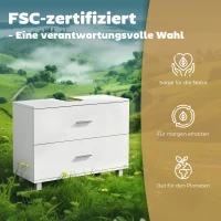 HOMCOM Moderner Badezimmer-Unterschrank mit 2 Schubladen, freistehender Unterschrank für Waschbecken ohne Sockel, Weiß(m-7)
