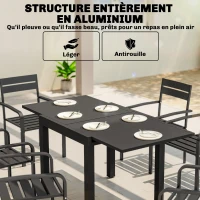 Outsunny Table de jardin extensible table extérieur pour 4-6 personnes avec rallonge auto-stockée aluminium 80-160 x 80 cm noir(m-5)