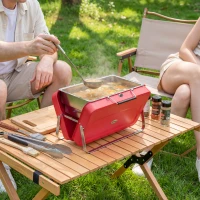 Outsunny Portable Mini Charcoal Barbecue Grill with Suitcase Shell, Outdoor Folding Tabletop BBQ Grill, Red(m-8)
