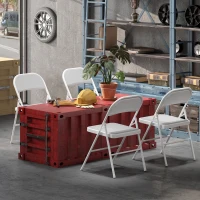 HOMCOM Conjunto de 4 Cadeiras Dobráveis Cadeiras de Sala de Jantar Portáteis Estrutura em Aço 45x46x78 cm Branco(m-4)