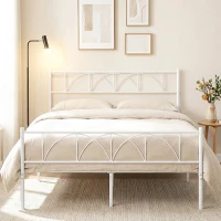 HOMCOM Bettgestell 140x190 cm mit Kopfteil, Stahl-Lattenrost, Stauraum unter dem Bett(m-5)