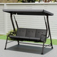 Outsunny Dondolo da Giardino per 3 Persone con Tettuccio Regolabile e Cuscini, 200x120x170cm, Nero(m-9)