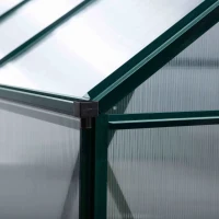 Outsunny 6 x 10ft Polycarbonate Greenhouse, Large Walk-In Green House with Slide Door and Window, Garden Plants Grow House with Aluminium Frame and Foundation, Dark Green(m-11)