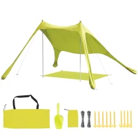 Outsunny Tendalino da Spiaggia Pieghevole in Tessuto Lycra UPF50+, con Pali in Alluminio, Pala Picchetti e Borsa da Trasporto, Verde(m-7)
