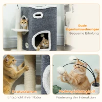 PawHut Katzenkratzbaum, Top-Liegefläche, 2-stöckiges Haus, Sisalpfosten, Grau(m-5)