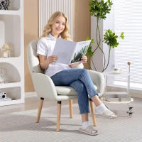 HOMCOM Sillón de Salón Moderno Acolchado de Doble Capa Tapizado en Cuero Sintético Patas de Madera 68x74x89 cm Crema(m-7)