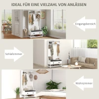 HOMCOM Garderobenständer mit Haken, Garderobe mit Schuhbank, für Eingangsbereich, Flur, Metall, MDF, Weiß+Grau(m-6)