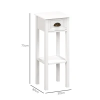 HOMCOM Set 2 tavolini d'appoggio con cassetto e ripiano inferiore, 30x30x75 cm, Bianco(m-3)