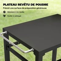 Outsunny Desserte jardin chariot de barbecue sur roulettes avec crochets, poignées, roulettes verrouillables, 90,5x55x88 cm, noir(m-4)