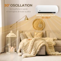HOMCOM Chauffage mural en céramique 1000/2000W, radiateur électrique, ventilateur, thermostat, minuterie, 50x19x14cm, blanc(m-6)