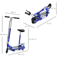 HomCom Patinete Eléctrico Scooter Plegable con Manillar y Asiento Ajustable - Color Azul - 81.5x37x96cm(m-3)