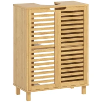 HOMCOM Mueble Bajo Lavabo de Bambú con 2 Puertas de Lamas Estante Ajustable para Lavabos con o sin Pedestal Natural(m-1)