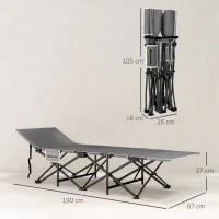 Outsunny Lit de camping pliable avec matelas, pochette latérale et sac intégré Lit de Camp tissu Oxford 190 x 67 x 37 cm Noir(m-3)