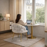 Esszimmerstühle, Luxus-Stuhl mit Goldglanz, edel-samtbezug, verstellbare Vorderbeinstützen, 70x47x80 cm, Beige(m-11)