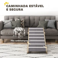 PawHut Rampa Dobrável para Cães com Altura Ajustável 35-50 cm e Tapete Antiderrapante 100x50x50 cm Madeira e Cinza(m-5)