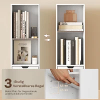 HOMCOM Bücherregal mit 6 Ebenen, 3-stufig verstellbar, mit Schublade, Schranktür, anpassbares Regal, Ausstellungsregal, Weiß(m-5)