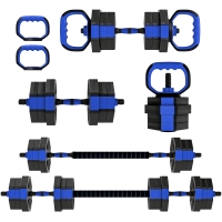 SPORTNOW Hantel-Set 6-in-1 verstellbar 20 kg Kettlebell, Hantelstange, Liegestützgriffe blau