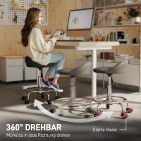 HOMCOM Rollhocker höhenverstellbar mit Rückenlehne Drehhocker 59-75 cm Arbeitshocker 360° drehbar Schwarz(m-7)