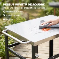 Outsunny Desserte jardin chariot de barbecue sur roulettes plateau en acier inoxydable étagère crochets, 82 x 55 x 79 cm, noir(m-4)