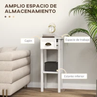 HOMCOM Juego de 2 Mesas Auxiliares Mesitas de Noche con Cajón y Estante de Almacenamiento para Dormitorio 30x30x75 cm Blanco(m-4)